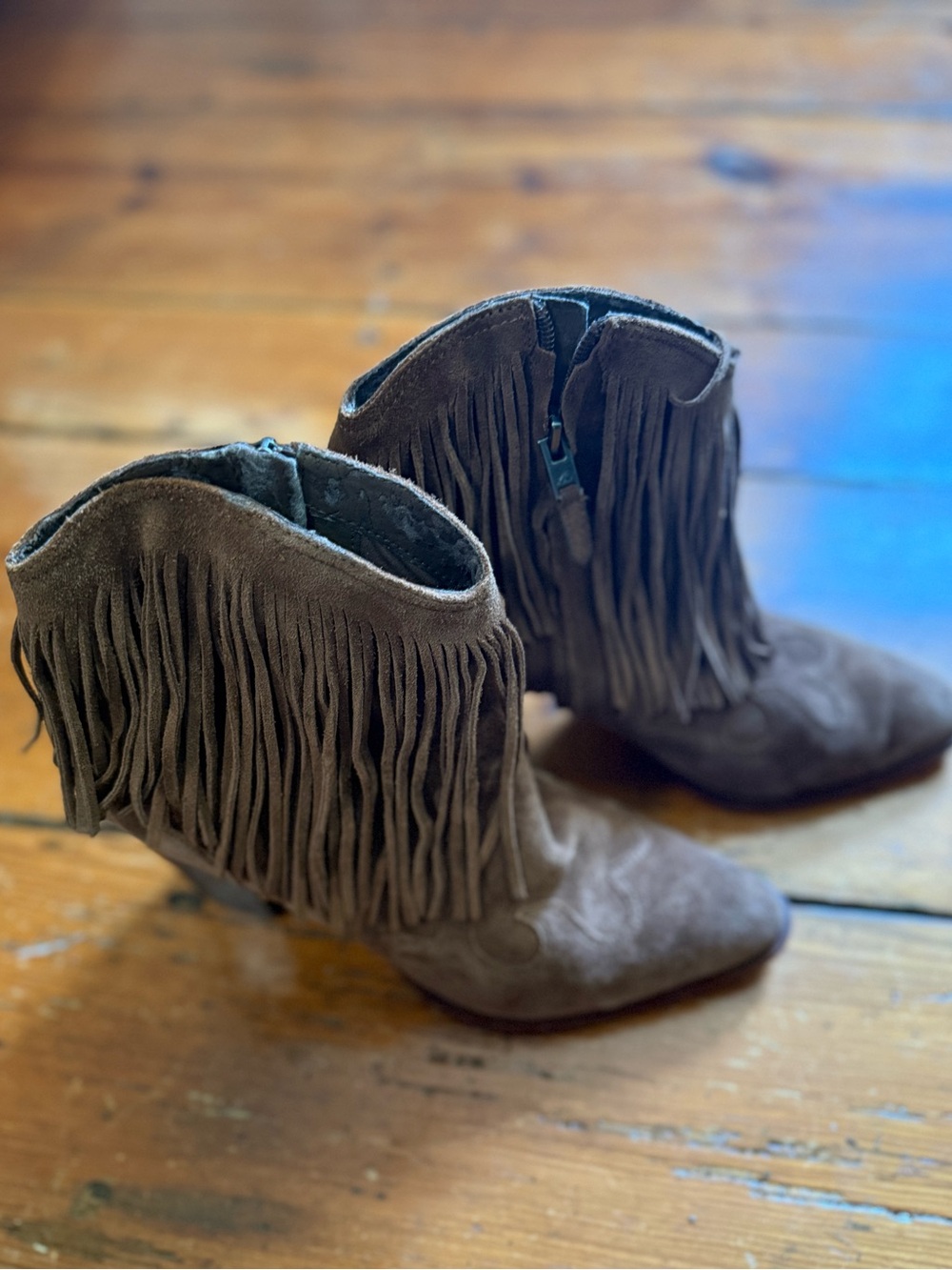 Sam Edelman Taupe Suede Fringe Ankle Boots